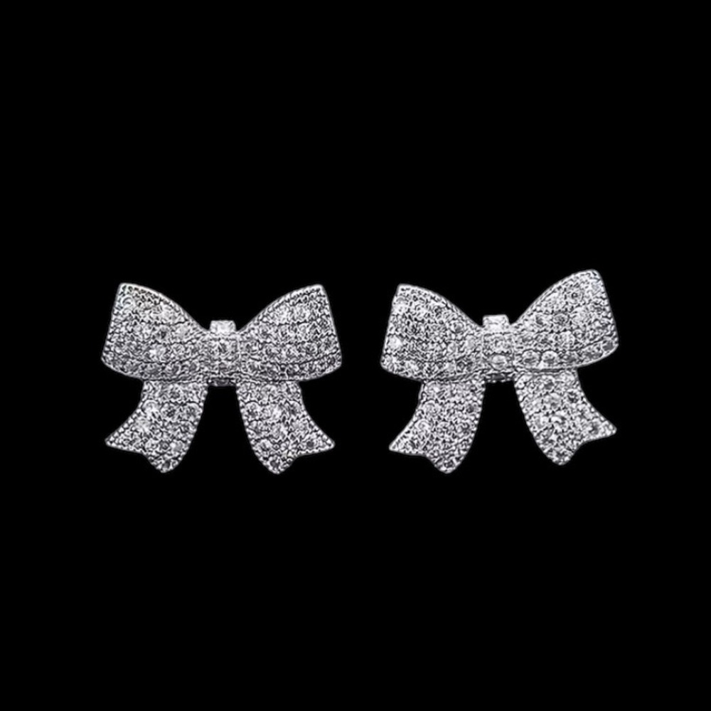 Sparkling Diamond Bow Stud Earrings - Picture 1 of 4